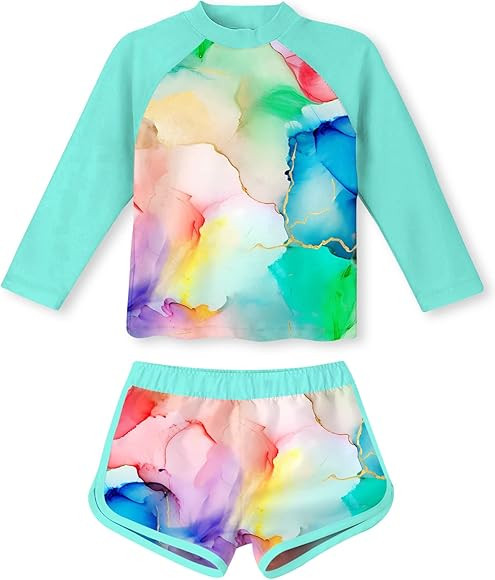 TUONROAD Girls 2 Pieces Rash Guard Swimsuit Long Sleeve Tankini for 4-10 Years | Amazon (US)
