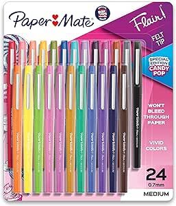 Paper Mate Flair Felt Tip Pens, Medium Point, Limited Edition Candy Pop Pack, 24 count (1979425) | Amazon (US)