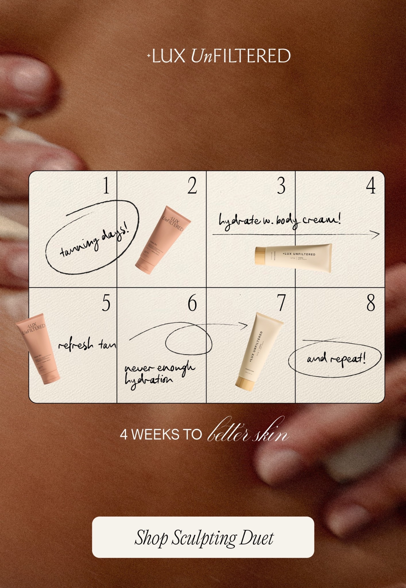 +Lux Unfiltered 🤎 Sculpting Duet 

#skincare #skin #beauty #vacation #summer sunless tanning eye mask lip serum candle lotion 

#LTKgrwm #LTKselfcare #LTKmorningroutine