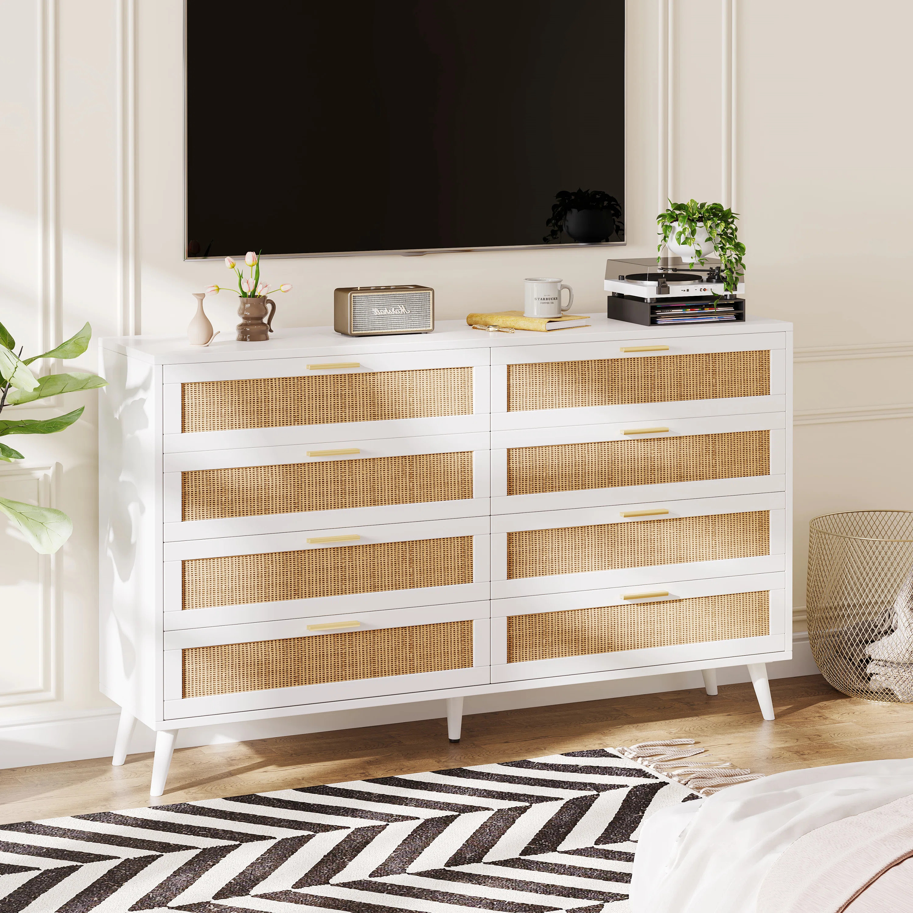 Abrienne 8 - Drawer Dresser, Bedroom Chest of Dressers, Modern Wooden Dresser Chest with Golden H... | Wayfair North America