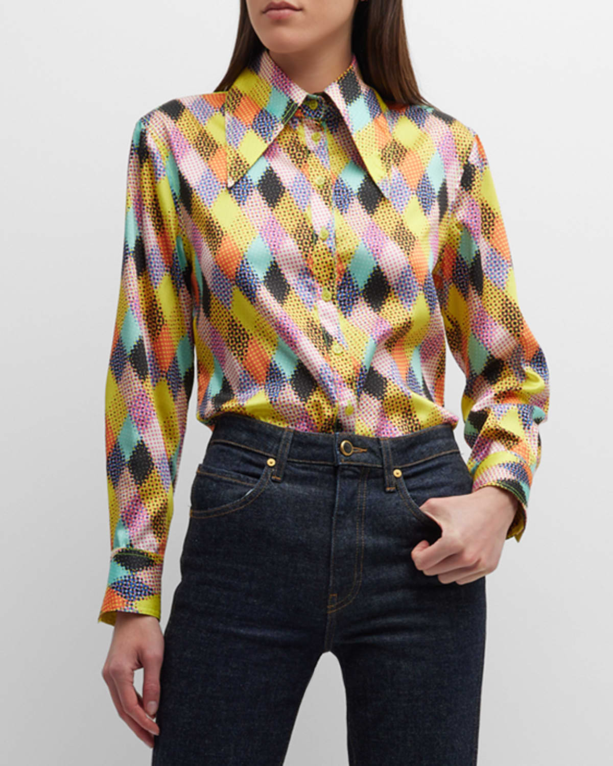 Halftone Harlequin-Print Slim Collared Shirt | Neiman Marcus