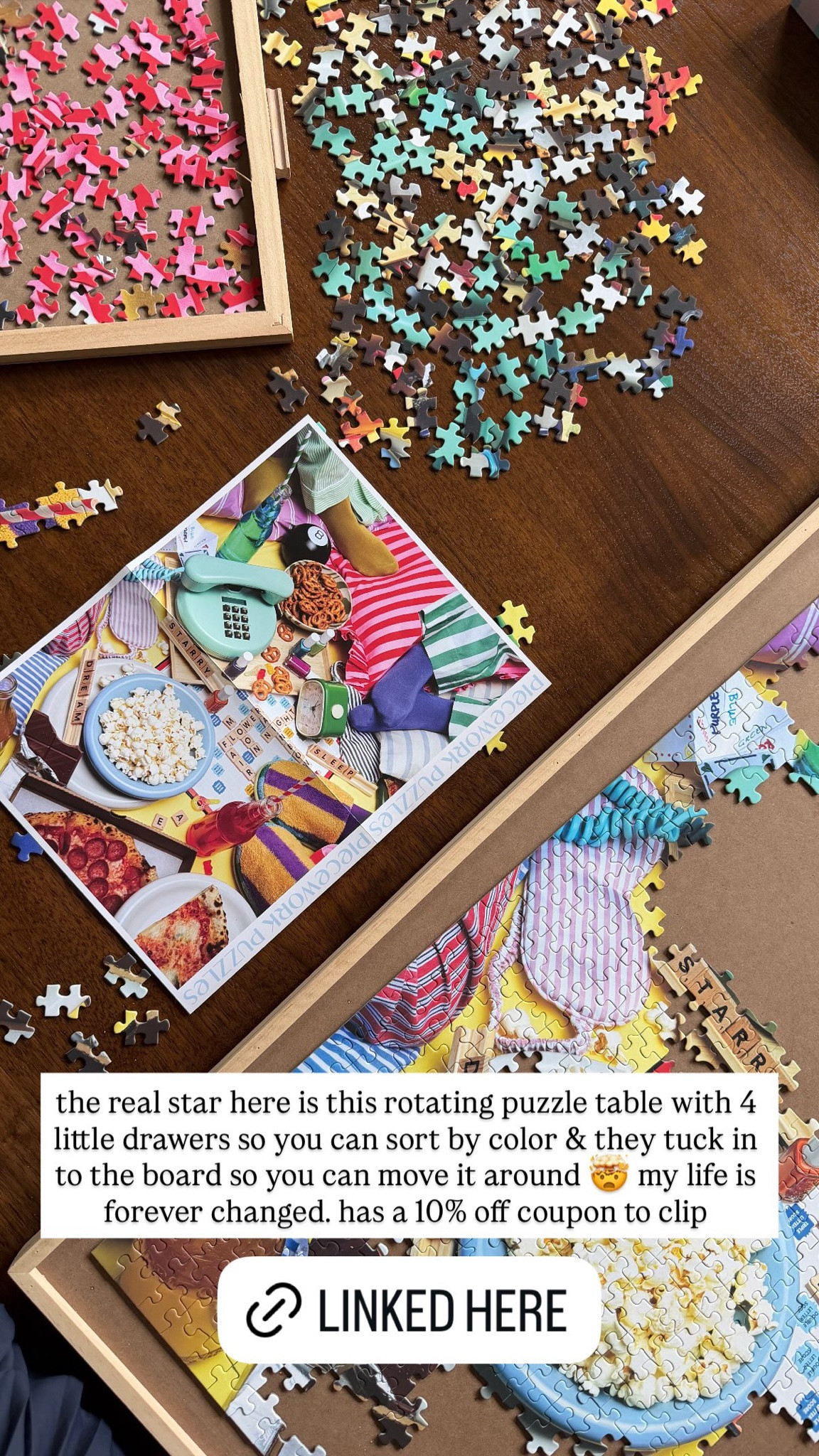 the real star here is this rotating puzzle table with 4 little drawers so you can sort by color & they tuck in to the board so you can move it around 🤯 my life is forever changed. has a 10% off coupon to clip

#LTKHome #LTKdayinmylife