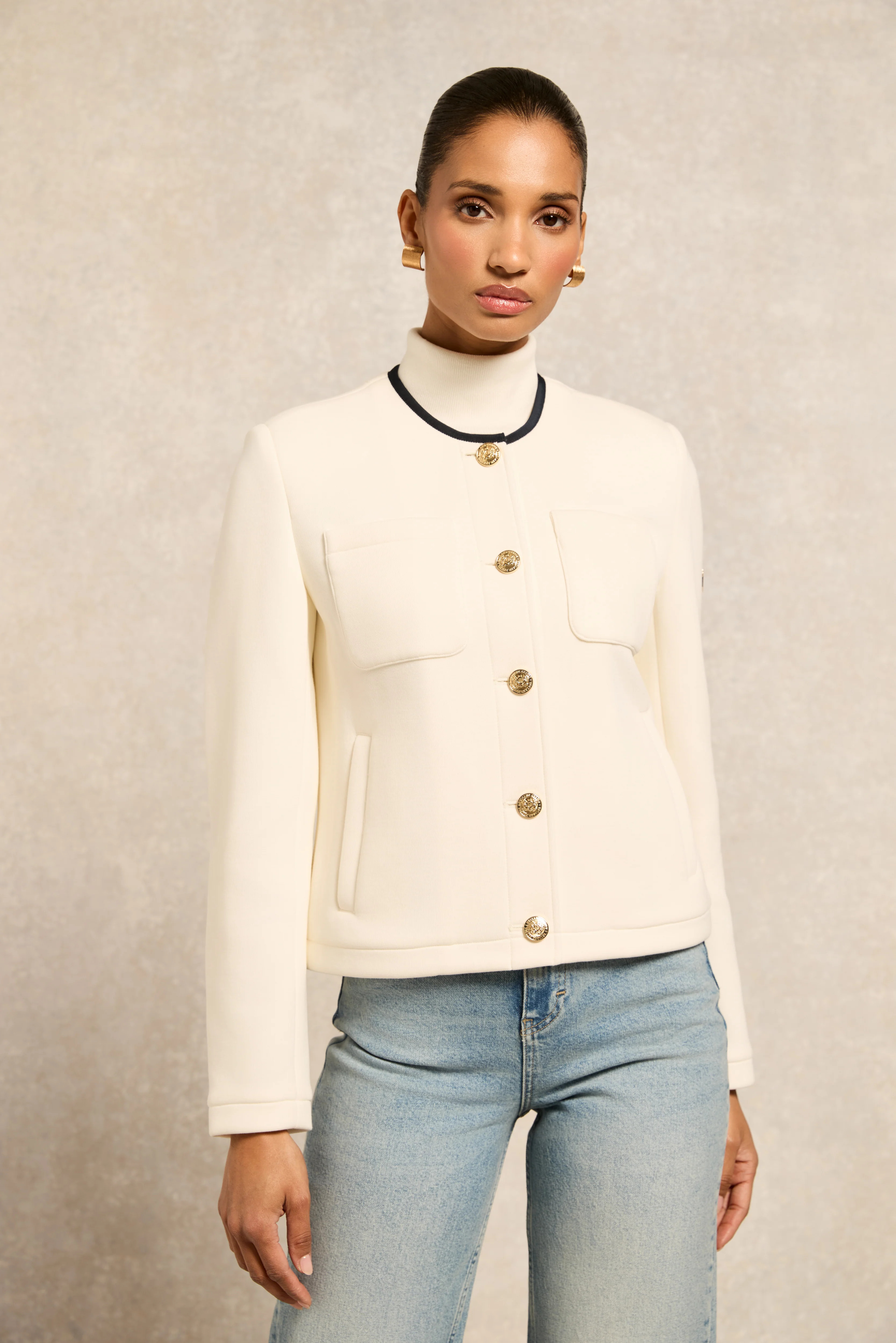 Chloe Jersey Jacket (Cream) | Holland Cooper