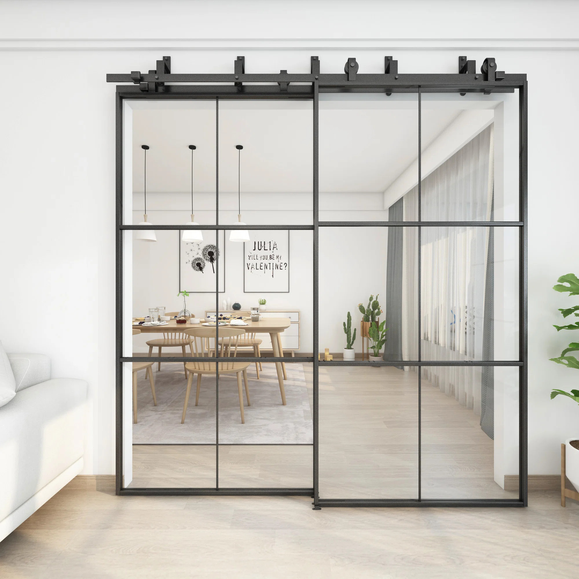 Glass Bypass Barn Door With Installation Hardware Kit | Wayfair North America