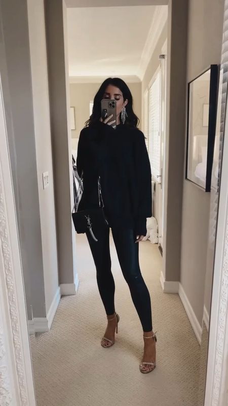 I’m just shy of 5’7 wearing the size XS Free people sweater and S faux leather leggings. 
Holiday style, designer bag, StylinByAylin 

#LTKSeasonal #LTKHoliday #LTKstyletip