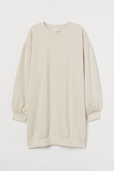 Short sweatshirt dress in a cotton and recycled polyester blend. Dropped shoulders, long balloon ... | H&M (US)