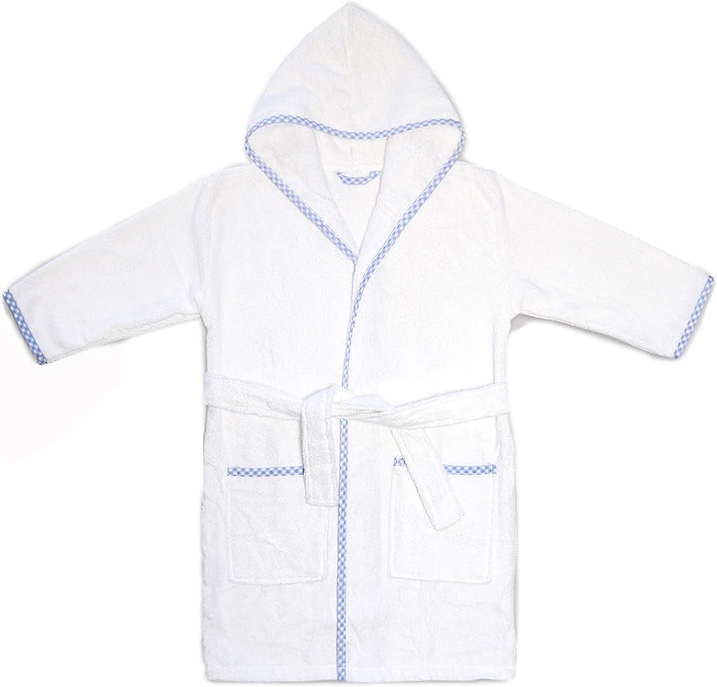 MAURA Prince George Style Kids Bathrobe. Luxury Kids Hooded Bathrobe White and Blue Checkered Bin... | Amazon (US)