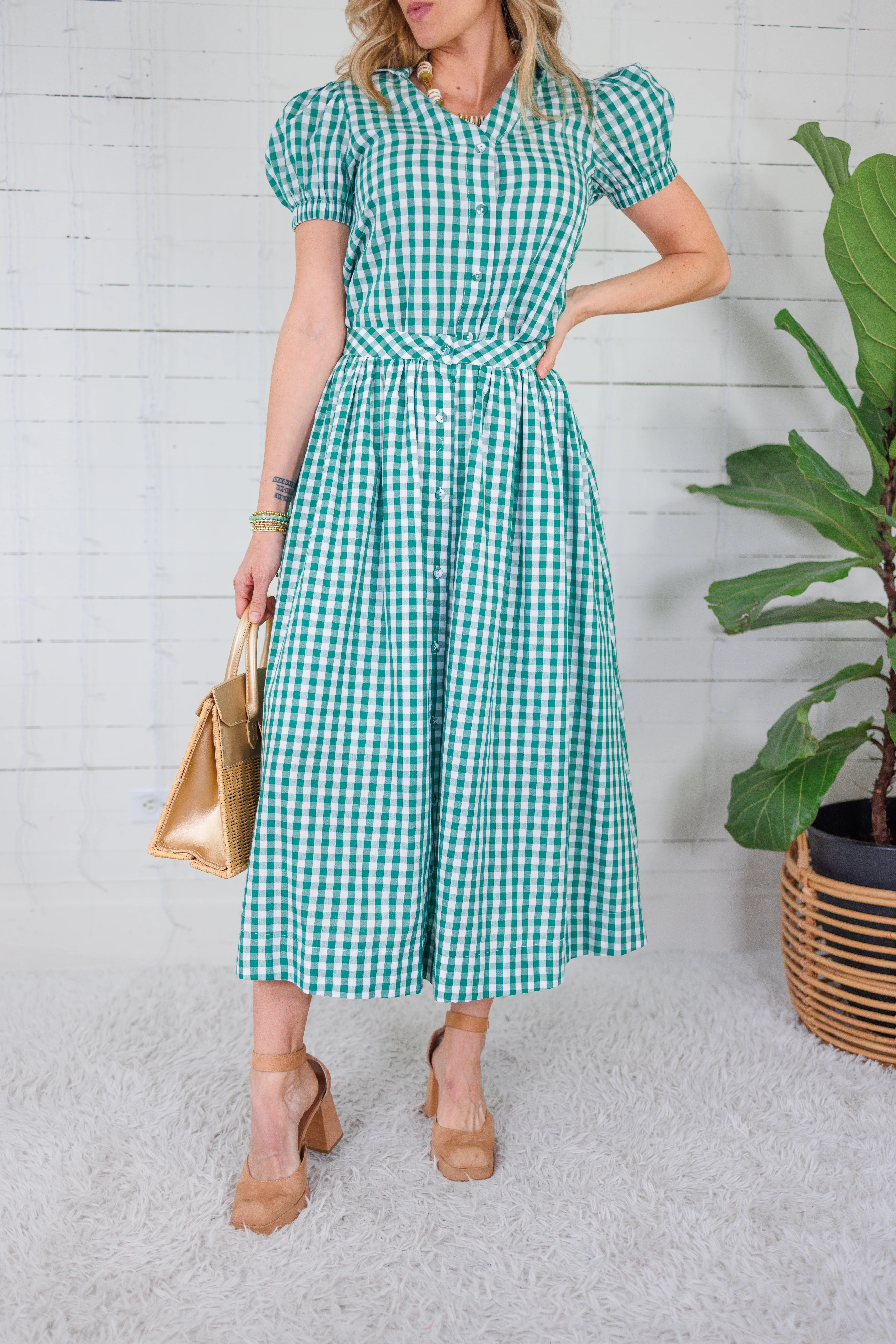 Gretchen Green Gingham Button Maxi Skirt Pinch | Clover and Bee | Clover + Bee