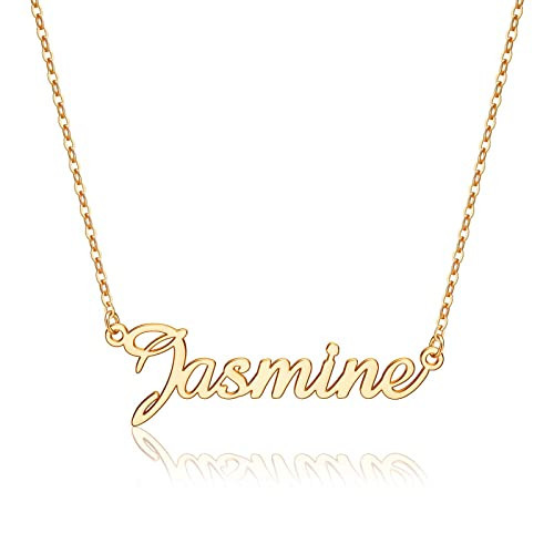 IEFLIFE Plate Jasmine Name Necklace, 14K Gold Plated Custom Name Necklace Personalized Jewelry Monogram Plate Name Necklace Gifts for Women | Amazon (US)