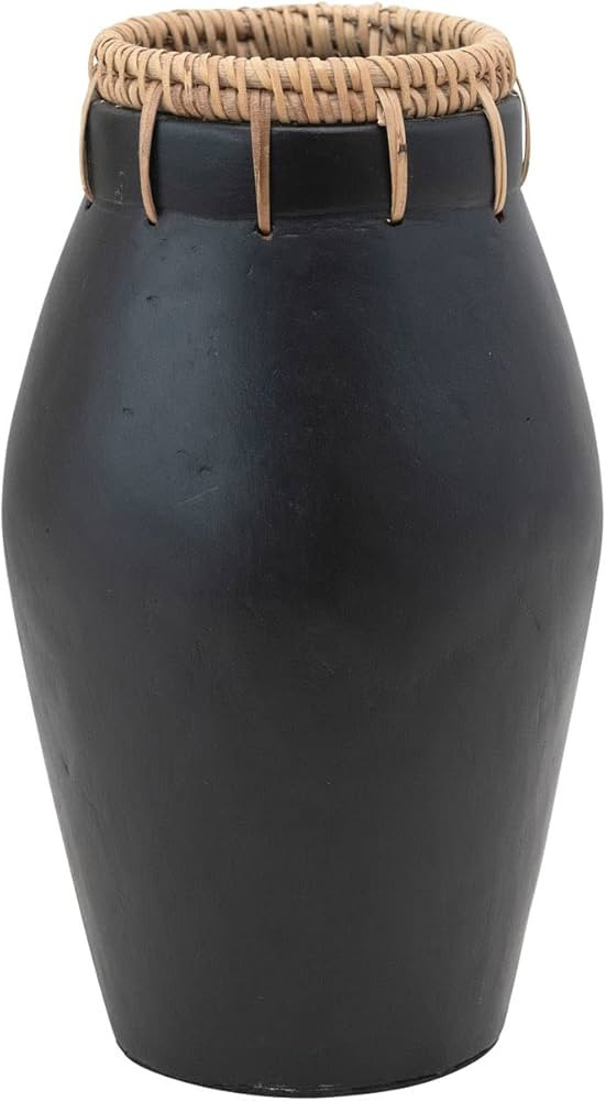 Creative Co-Op Handmade Terra-Cotta Rattan Stitching Vase, 6" L x 6" W x 11" H, Black | Amazon (US)