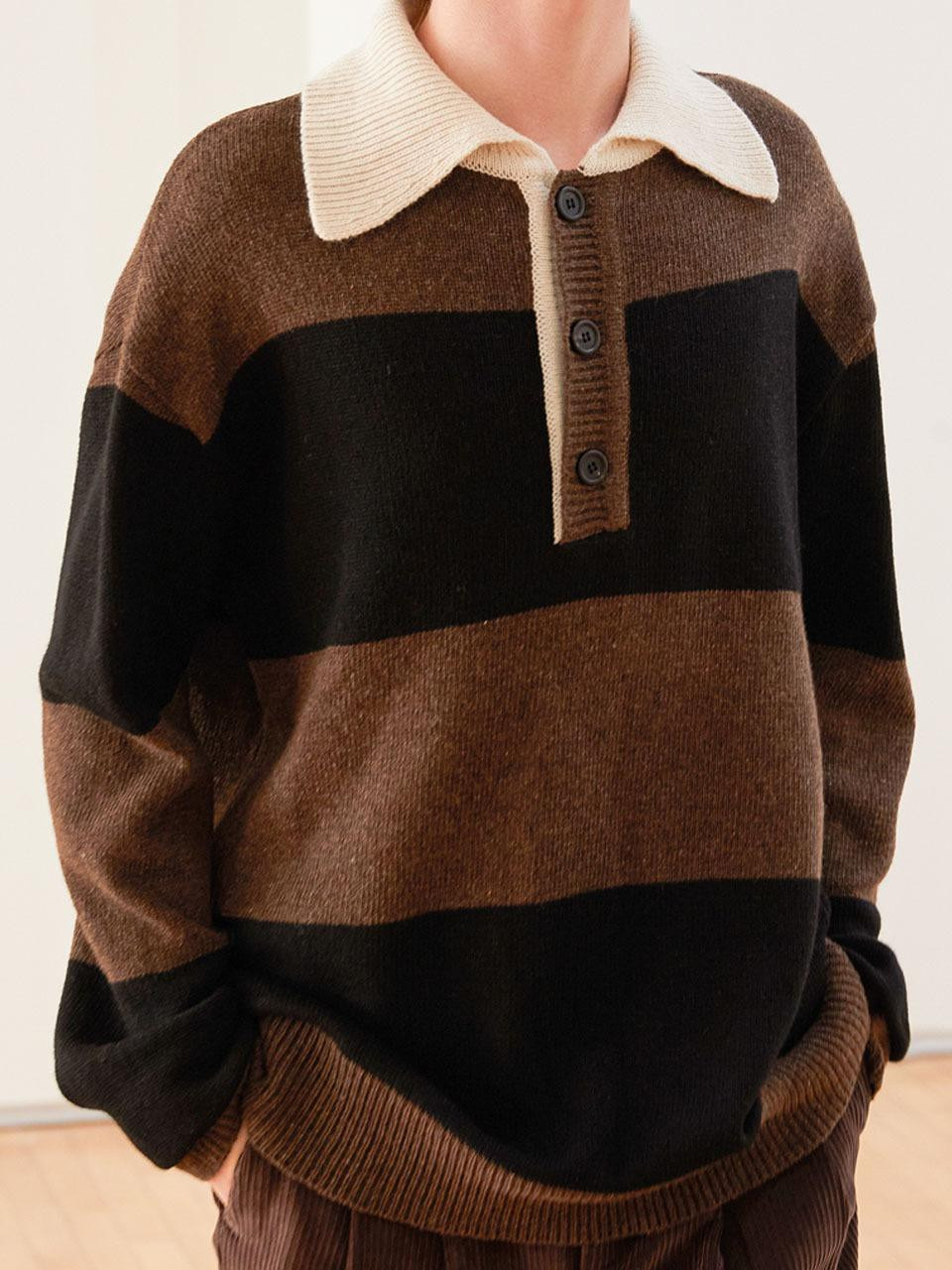Rugby striped collar wool knitwear | W Concept (US)