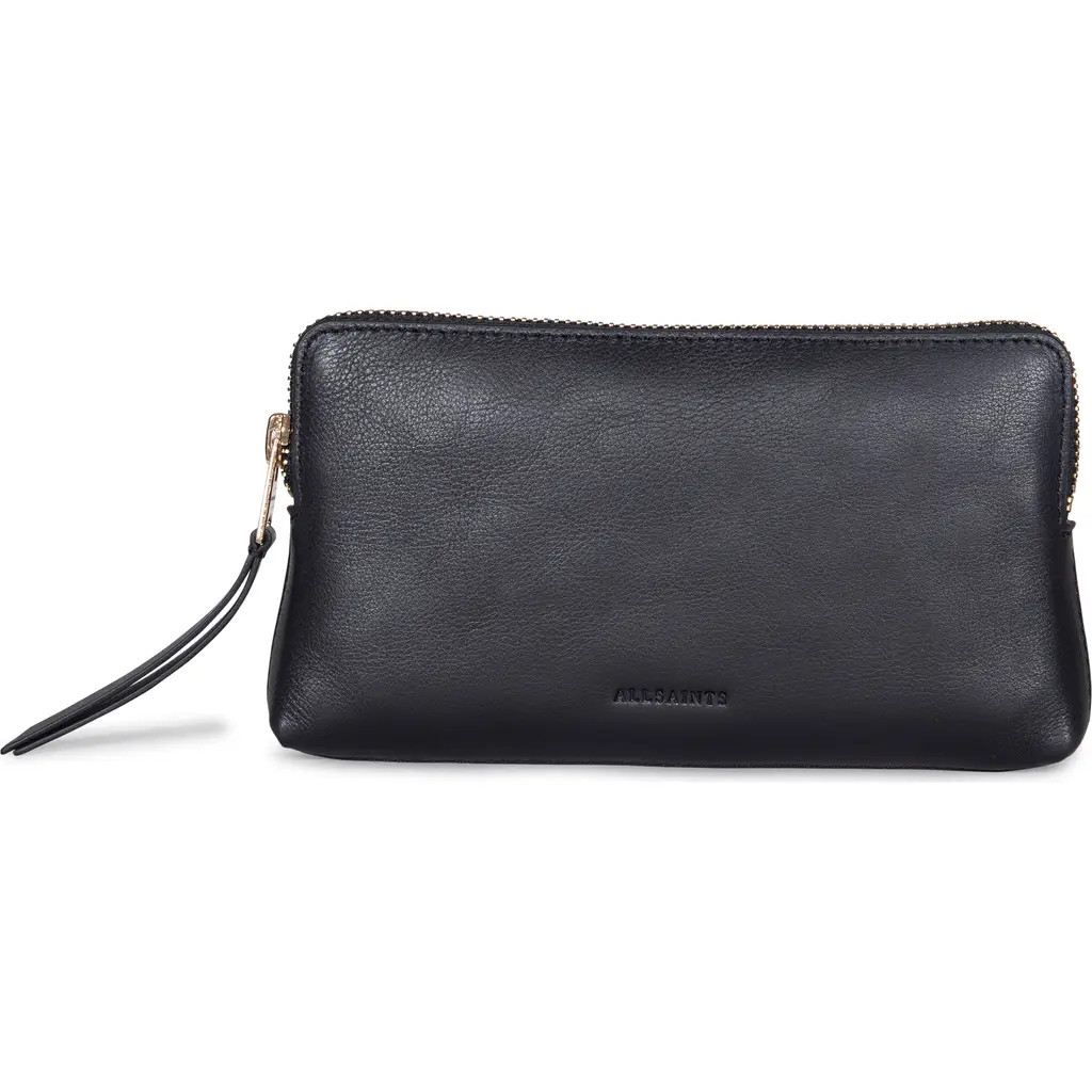 AllSaints Leather Zip Belt Bag in Black /Warm Brass at Nordstrom, Size Large | Nordstrom