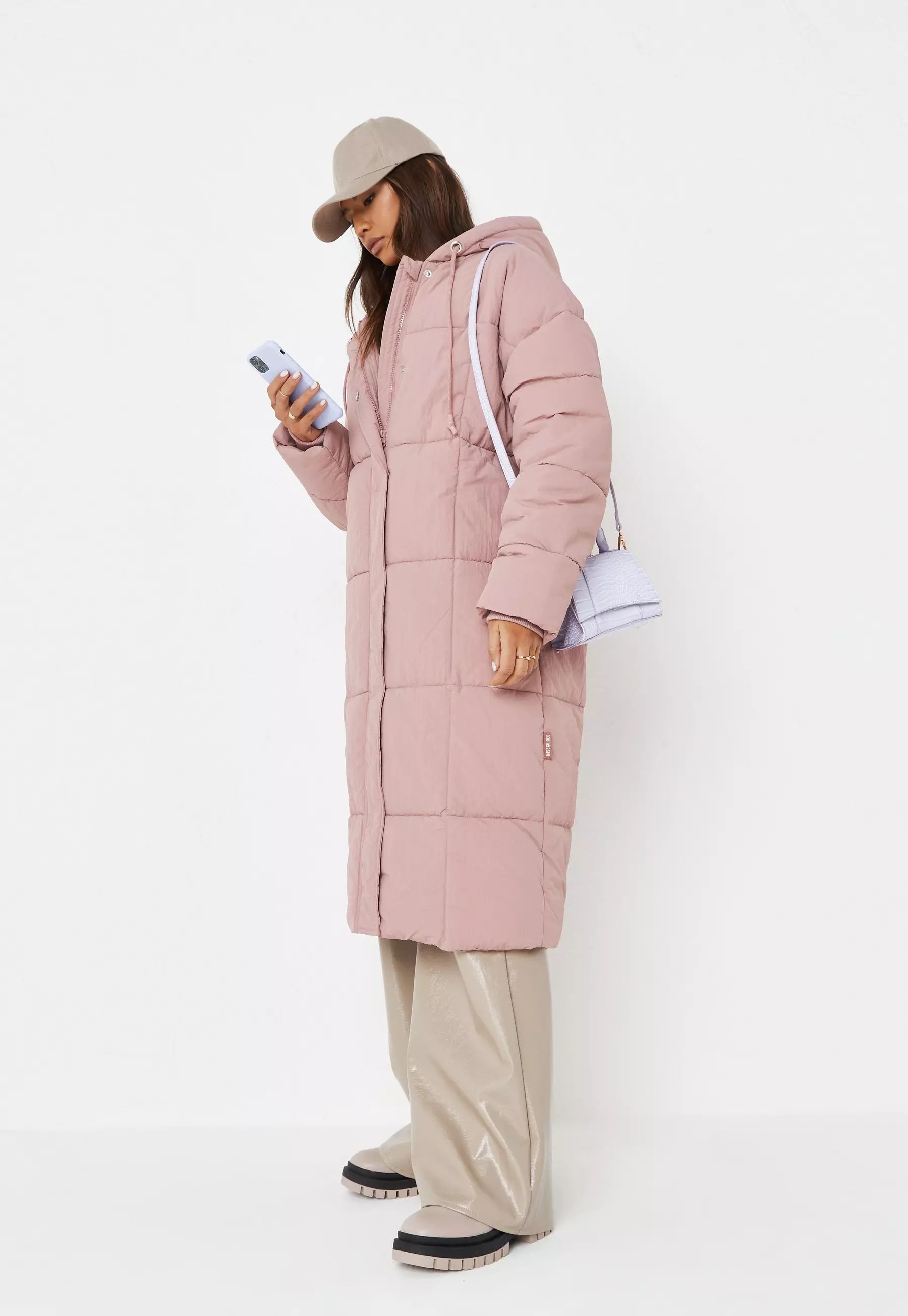 Pink Vertical Seamed Longline Puffer Coat | Missguided (UK & IE)