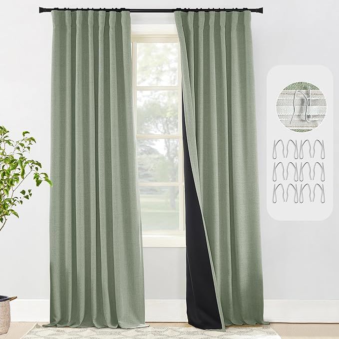 Sage Green Blackout Curtains 84 Inch Length 2 Panels Set for Bedroom Linen Aesthetic Boho Greyish... | Amazon (US)