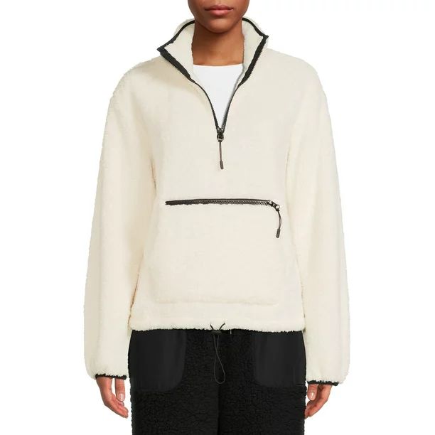 No Boundaries Juniors’ Sherpa Mock Neck Half Zip Pullover - Walmart.com | Walmart (US)