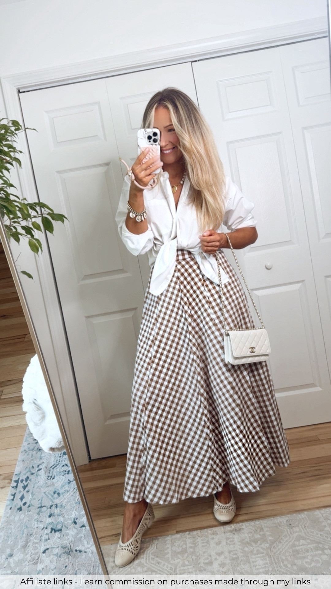 Affiliate links - I earn commission on purchases made through my links | over 40 summer outfit
Amazon gingham skirt
Oversized white button up shirt
Preppy style