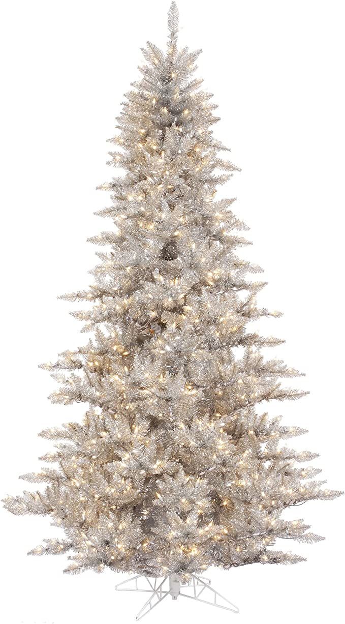 Vickerman 4.5' Silver Tinsel Fir Artificial Christmas Tree, Clear Dura-lit Incandescent Lights - ... | Amazon (US)