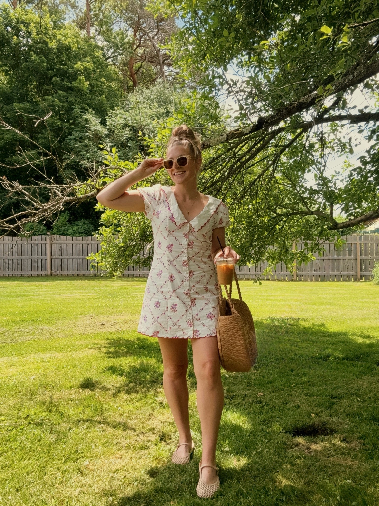 Farmers market fit, ootd, wfh outfit, summer outfit, oversized collar, basket bag, mini dress, woven shoes, sezane, vintage style sunglasses

#LTKootd #LTKSeasonal