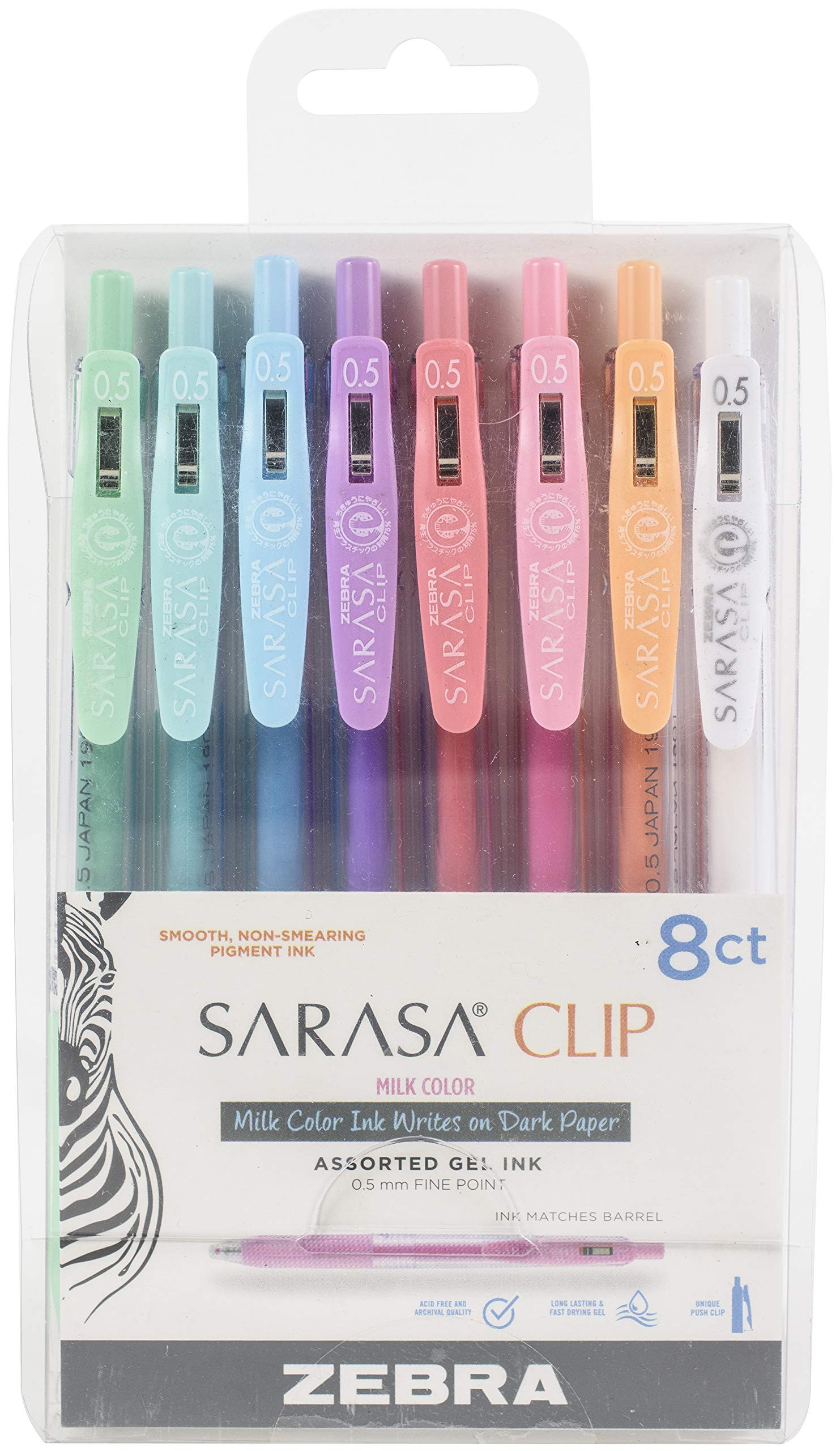 Zebra Pen Sarasa Clip Retractable Gel Pen, 0.5mm Fine Point, Assorted Milk Colors, Ideal for Scho... | Amazon (US)
