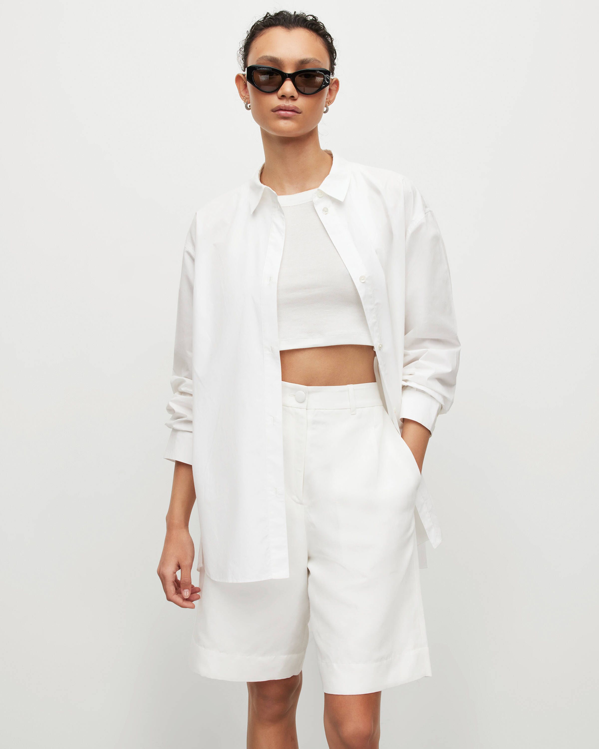 Sasha Oversized Split Hem Shirt Optic White | ALLSAINTS | AllSaints UK