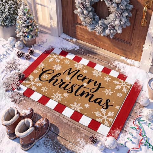 Honoson 2 Pcs Merry Christmas Welcome Door Mat with Red White Striped | Amazon (US)