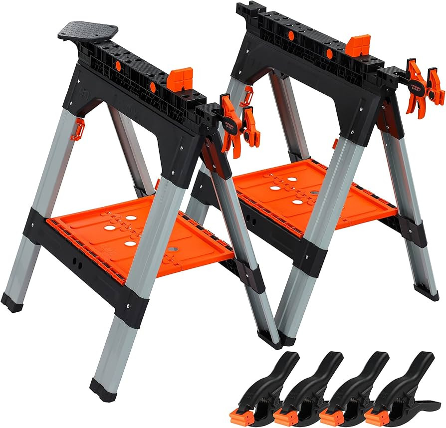 PONY 2-Pack Clamping Sawhorses, 1200 LBS Load Capacity, 30-3/4" Folding Sawhorse with 12” F Cla... | Amazon (US)