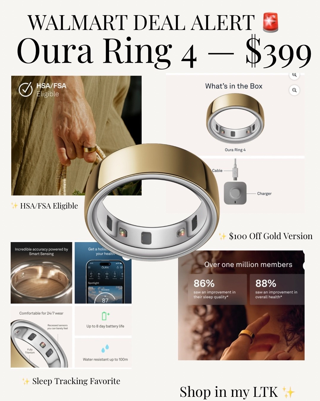 ✨ Walmart Deal Alert ✨

The viral Oura Ring 4 is on sale for $399! Track your sleep, recovery, and wellness in style with this sleek smart ring. The Gold version is currently $100 off.

Follow me on LTK for elevated finds, affordable luxury, wellness favorites, and the best Walmart deals. 🤍

#LTKFinds #LTKSaleAlert #OuraRing #OuraRing4 #WalmartDeals #WellnessFinds #SleepTracking #LuxuryForLess #AffordableLuxury #LifestyleFinds #walmartaffiliate

#LTKfitnessgoals #LTKmomlife #LTKSaleAlert