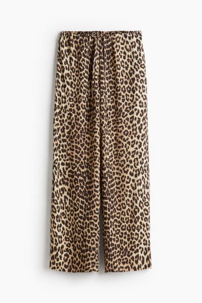 Pantalón amplio de viscosa - Talle alto - Largo - Beige/Estampado de leopardo - MUJER | H&M ES | H&M (FR & IT & ES)