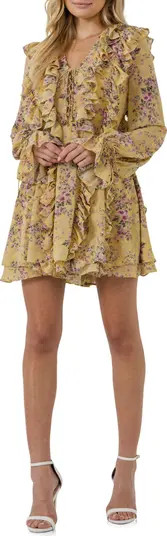 Endless Rose Floral Print Ruffle Long Sleeve Minidress | Nordstrom | Nordstrom