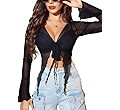 Avidlove Women Mesh Crop Top Y2K Tie Front Tops Cosplay Shirt Sheer Blouse Sexy V Neck Outfits S-... | Amazon (US)