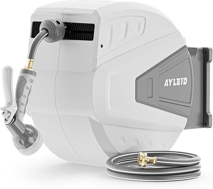 Ayleid Retractable Garden Hose Reel,5/8 in x 100 FT Wall Mounted Hose Reel, with 9- Function Spra... | Amazon (US)
