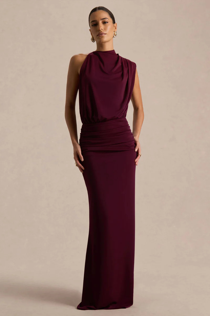 Umaira  Burgundy High-Neck Maxi Dress | Club L London