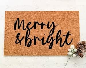 Merry and Bright, Doormat, Welcome Mat, Entryway Door Mat, Front Porch Decor, Christmas Decor, Ch... | Amazon (CA)