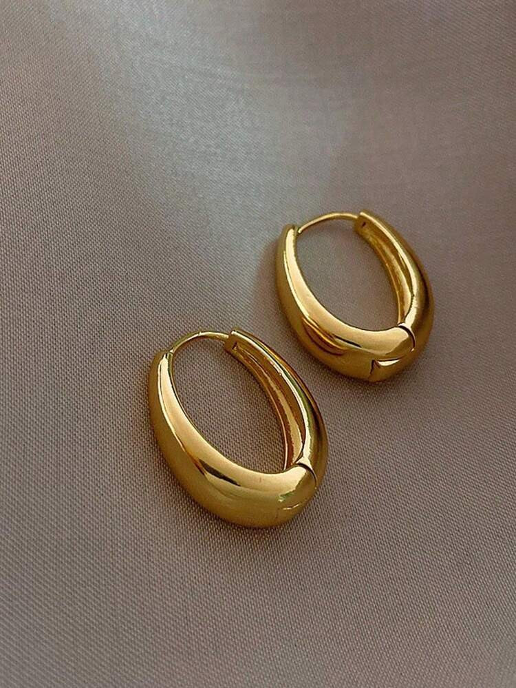 Aralina 1pair Simple TearDrop Hoop Earrings, Chunky Gold Tone Water Droplet Earrings, U-Shaped Earrings, Oval Hoop Earrings, Stylish And Elegant Lightweight Dainty Women Jewelry, Perfect Gift For Her | SHEIN