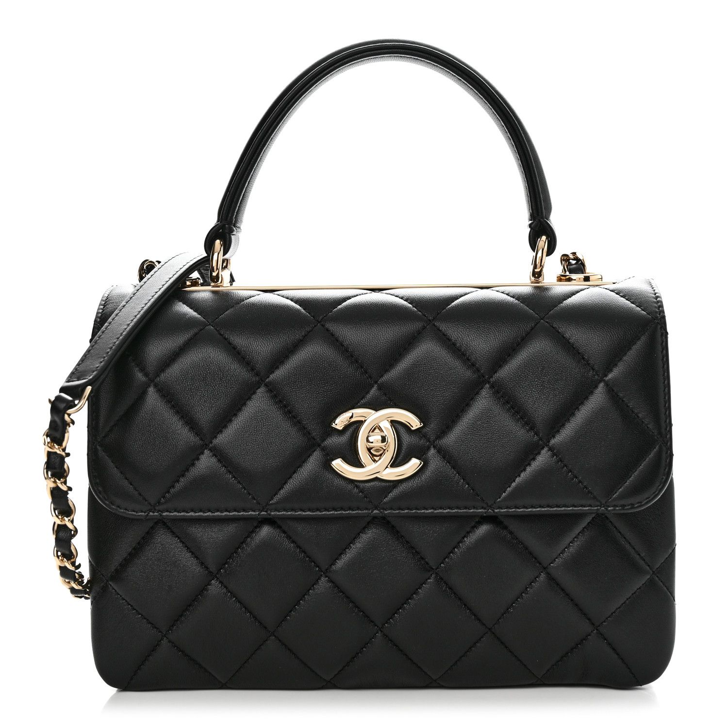Lambskin Quilted Small Trendy CC Dual Handle Flap Bag Black | FASHIONPHILE (US)
