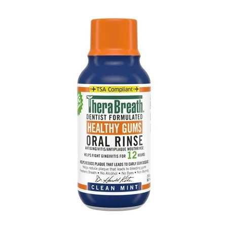 TheraBreath Healthy Gums Mouthwash, Clean Mint, Antigingivitis, TSA-compliant Travel Size, 3 fl oz | Walmart (US)