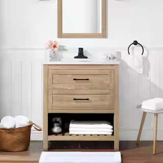 Autumn 30 in. W x 19 in. D x 34 in. H Single Sink Bath Vanity in Weathered Tan with White Enginee... | The Home Depot