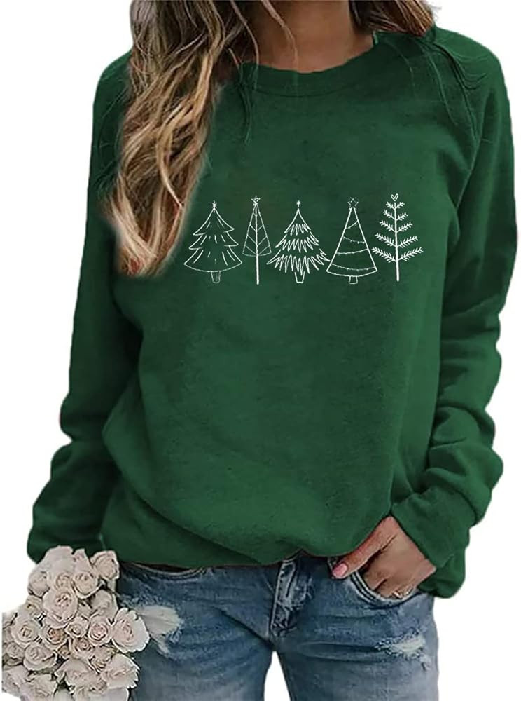 Yimoya Leopard Merry Christmas Tree Sweatshirt Womens Plaid Holiday Merry Blouse Xmas Tops | Amazon (US)