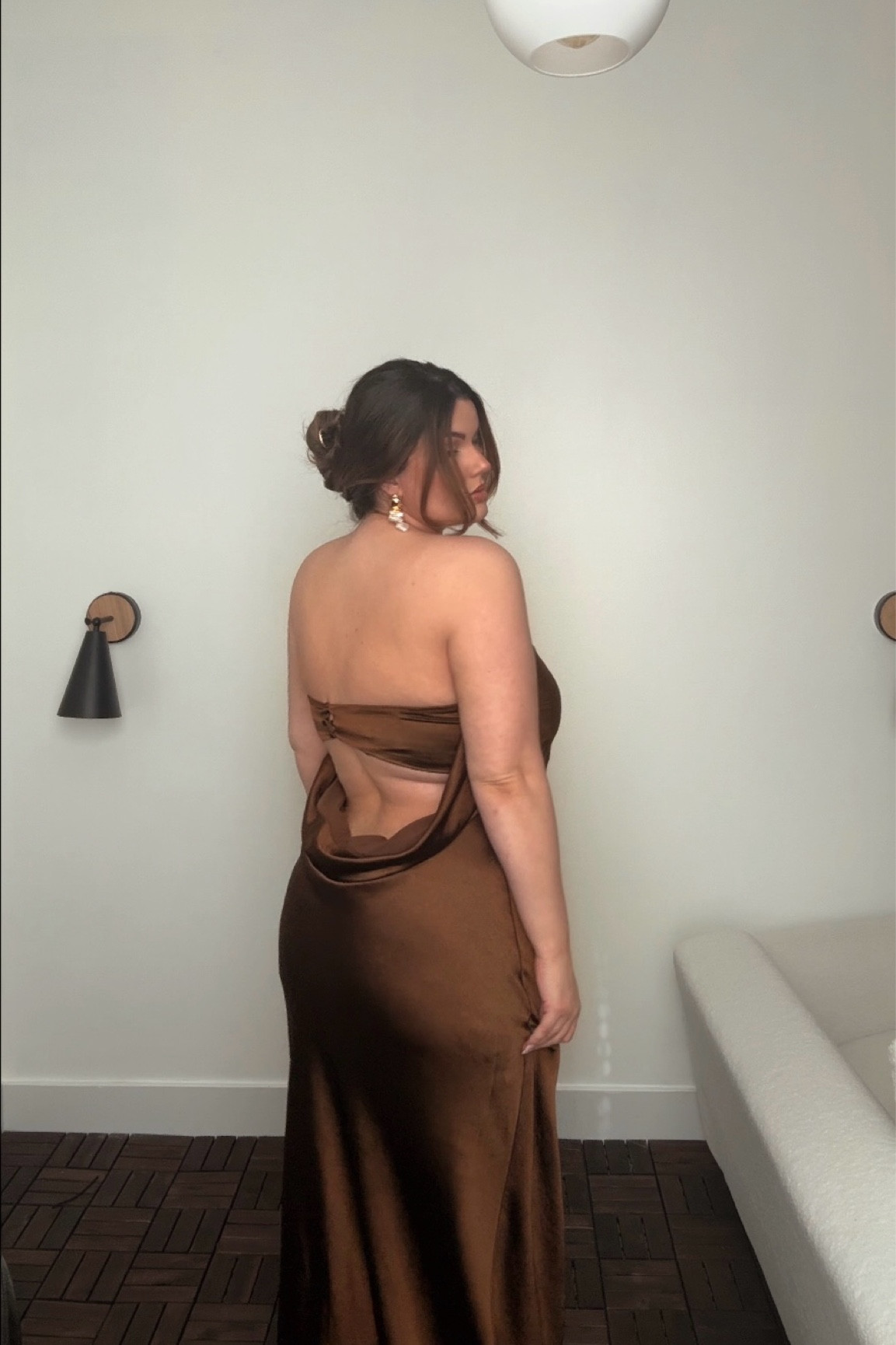Backless satin maxi dress in chocolate. Wearing size US 14. Runs a little roomy in the chest area, I think I could’ve sized down to a 12 (I’m a 38C  right now)

#LTKHoliday #LTKSeasonal #LTKMidsize