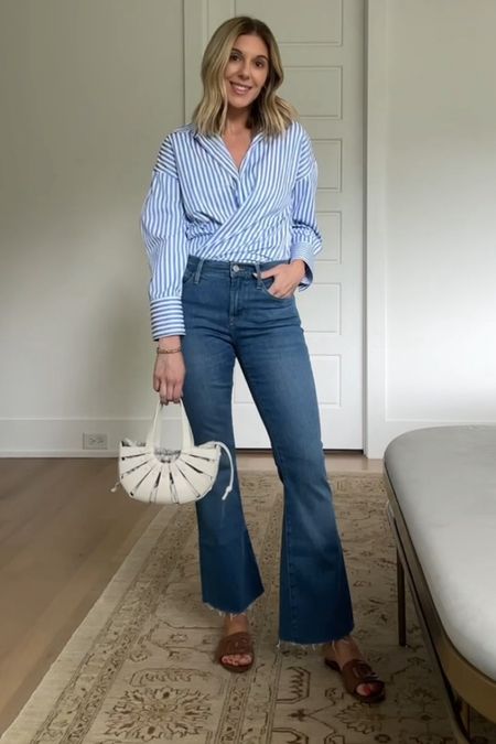 A classic blue and white striped button-down paired with denim creates a crisp and effortlessly casual look.

#LTKStyleTip #LTKSaleAlert #LTKOver40