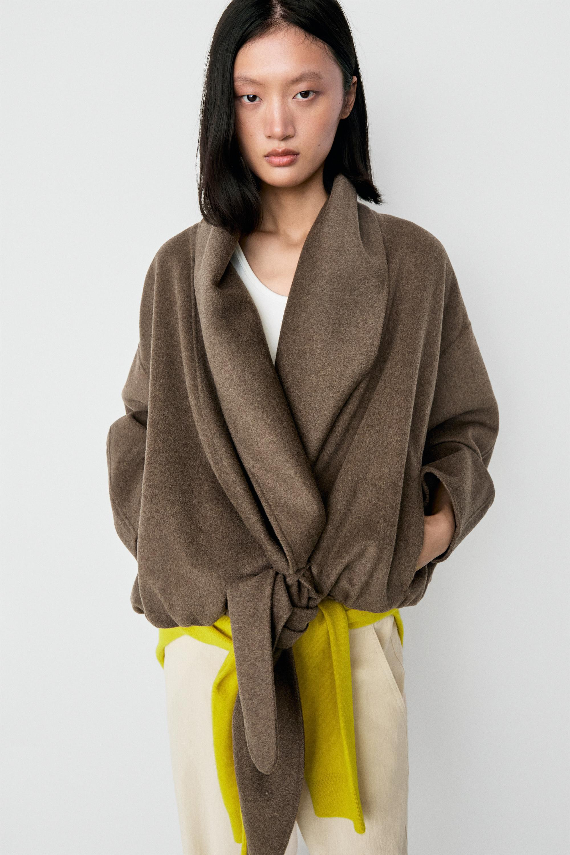 Wrap-style melange wool blend jacket | Massimo Dutti US