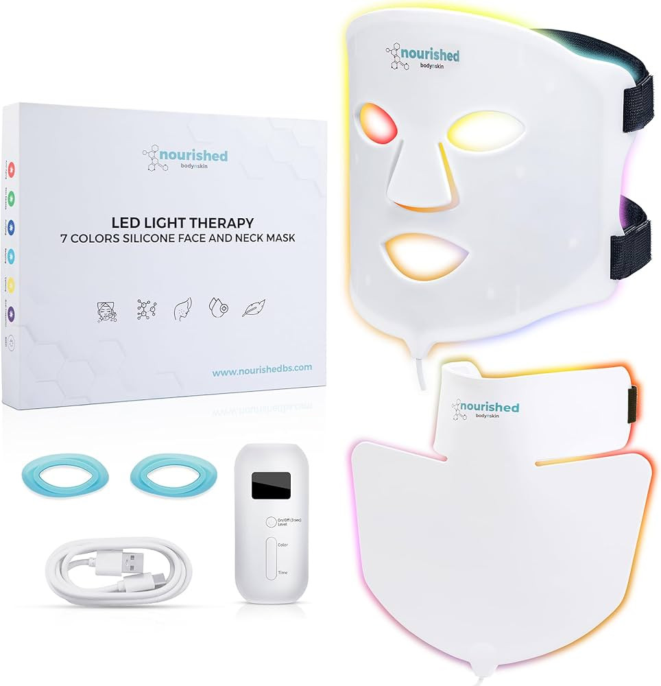 LED Light Therapy Face & Neck Mask - Facial Skin Care Device - 7 Colors Red & Blue - Rejuvenation... | Amazon (US)