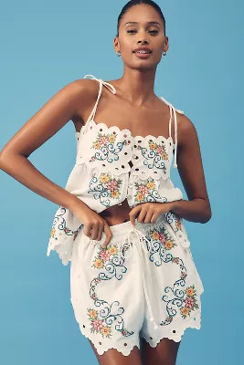 Farm Rio Grandma's Treasure Linen-Blend Pull-On Shorts | Anthropologie (US)