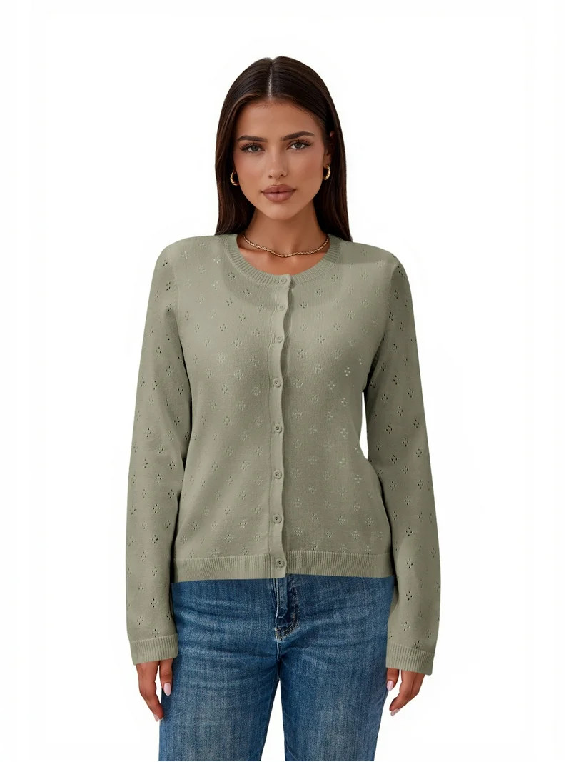 PRETTY GARDEN Women's Pointelle Cardigan, Sizes S-XXL | Walmart (US)