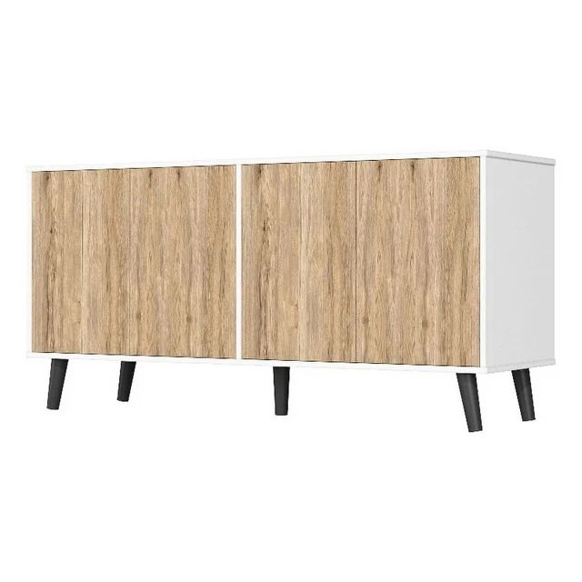 Better Home Products Sideboard Buffet Cabinet with Storage in White & Natural | Walmart (US)