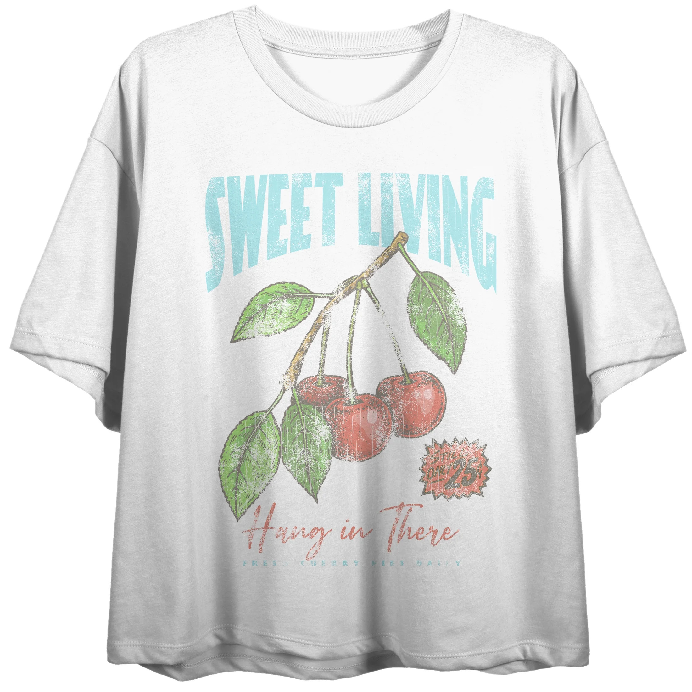 Sweet Living Hang In There Cherries Crew Neck Short Sleeve Women's White Crop Top
-Medium | Walmart (US)