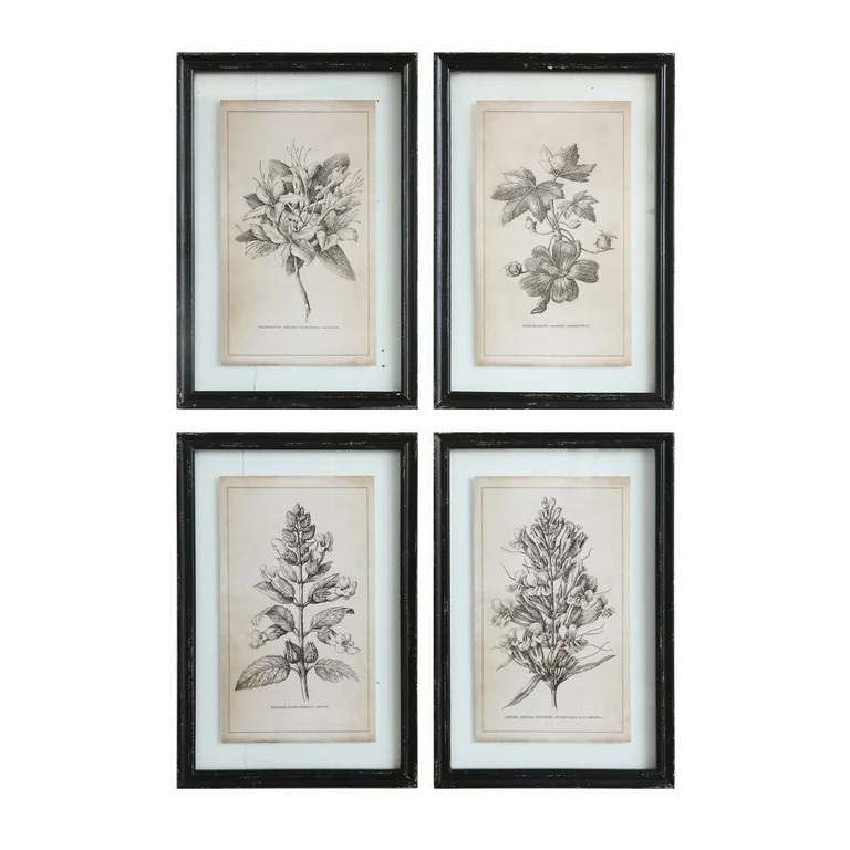 Creative Co-Op Wood Framed Wall Décor with Floral Images, Multicolor, Set of 4 | Walmart (US)