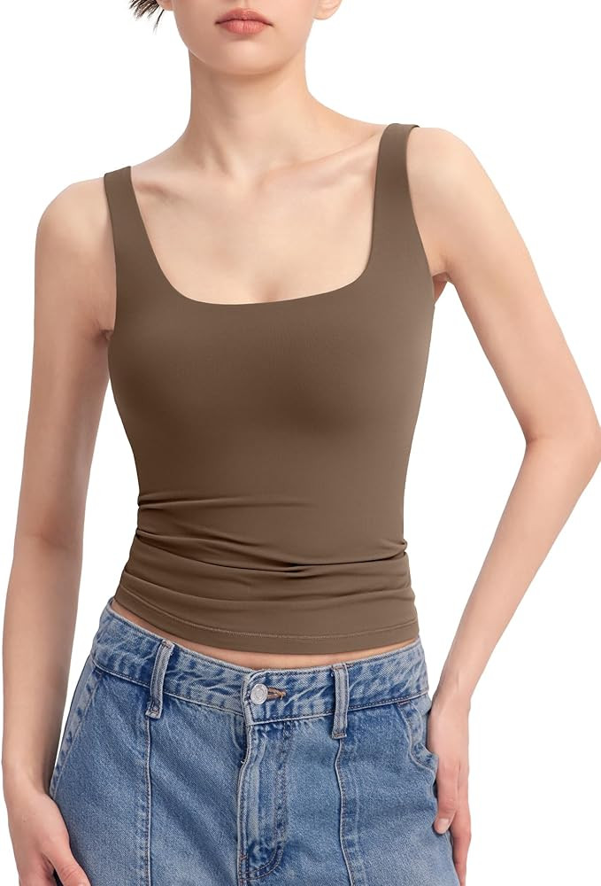 PUMIEY Women's Square Neck Tank Top Sleeveless Double Lined Basic Tops Sharp Collection | Amazon (US)