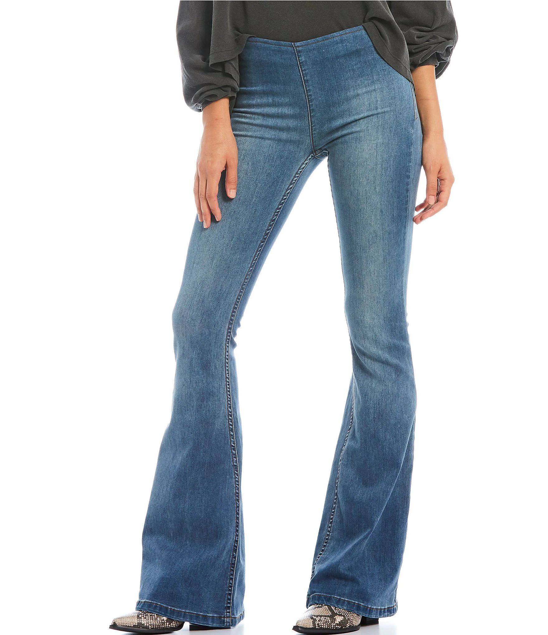 We the Free Gummy Flared Leg Mid Rise Pull-On Stretch Jeans | Dillards