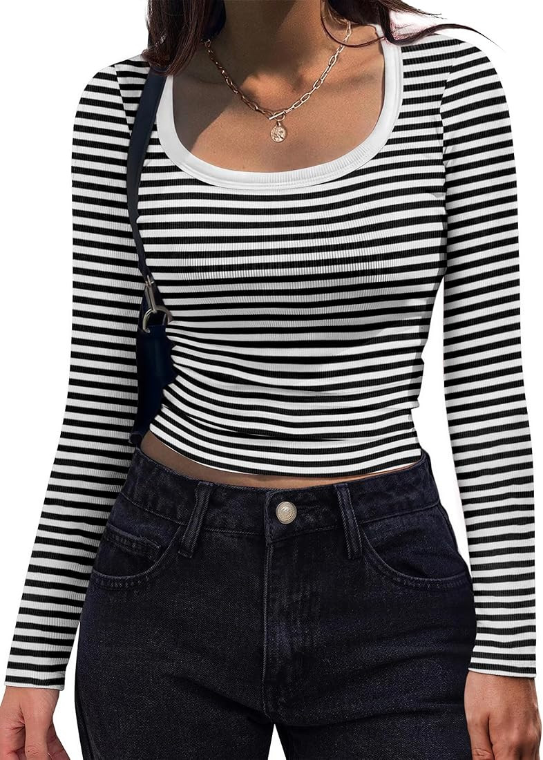 Zeagoo Women's Long Sleeve Scoop Neck Shirts Casual Slim Fit Rib Knit Tops Summer Fall Basic Busi... | Amazon (US)
